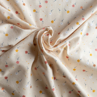 Calico Blooms Tan Cotton Jersey Fabric