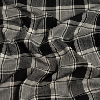 Black and Grey Check Viscose Mix Fabric