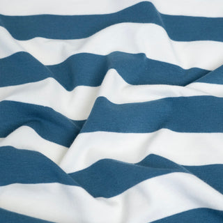 Denim Blue & Ivory Stripe Cotton Jersey Fabric