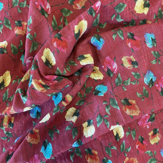 Rosebuds Red Cotton Fabric