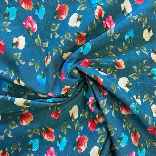 Rosebuds Teal Cotton Fabric