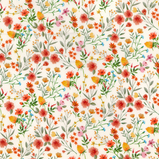 Cream Floral Needlecord 100% Cotton Fabric