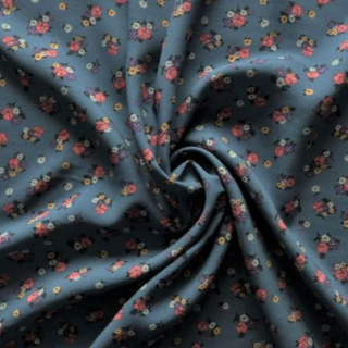 Floral Remix Steel Blue Viscose Fabric