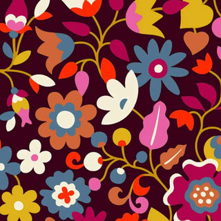 Wine Florali Cotton Needlecord Fabric